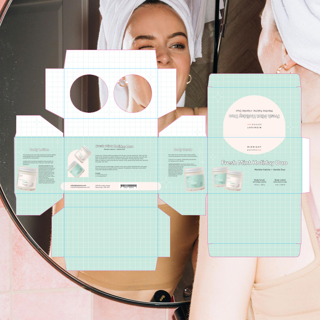 Danielle Gracioso Graphic Designer Vancouver BC Canada – Fresh Mint holiday Duo Midnight Paloma - Danielle Gracioso, Graphic Designer.