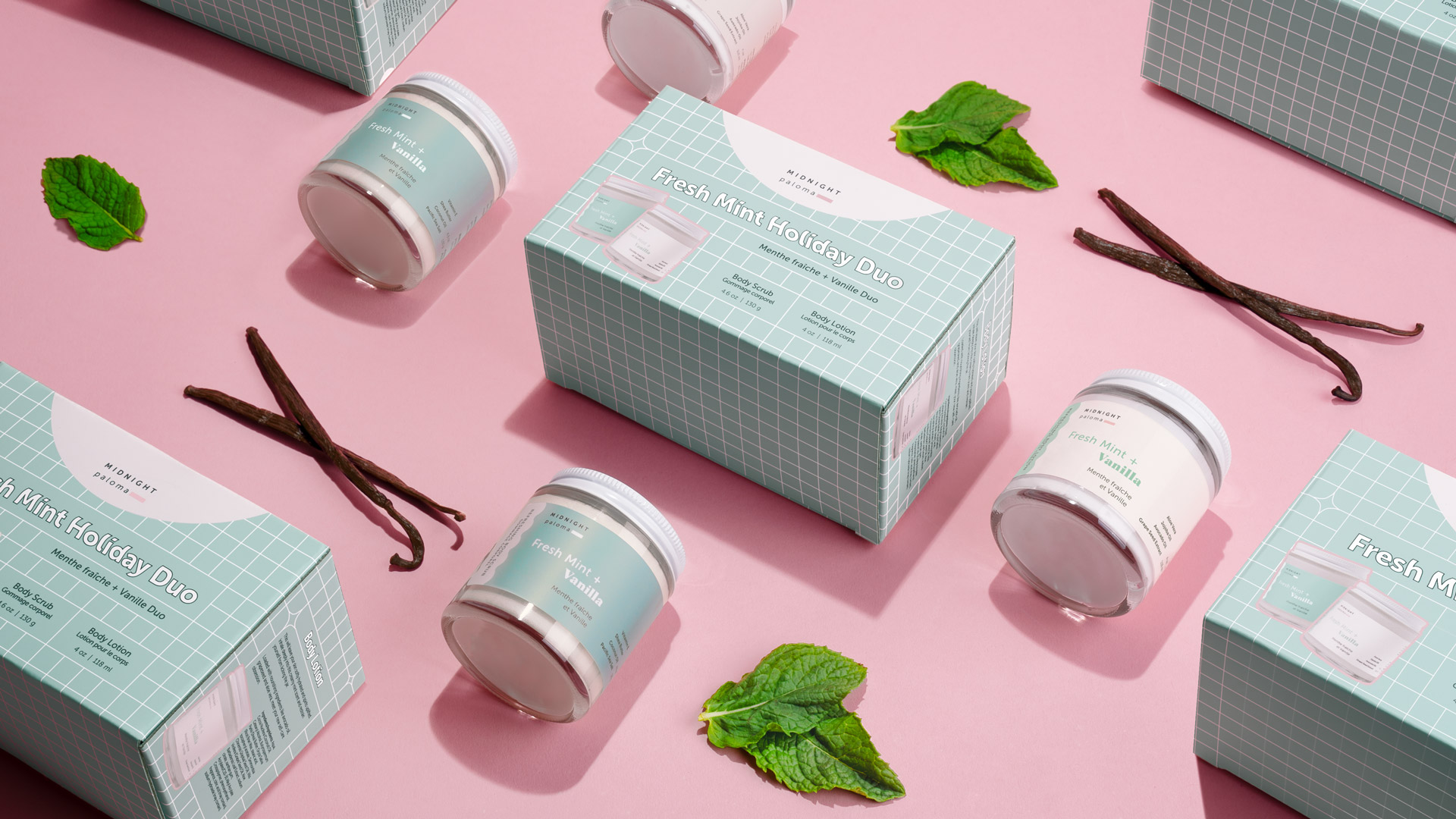 Danielle Gracioso Graphic Designer Vancouver BC Canada – Fresh Mint holiday Duo Midnight Paloma - Danielle Gracioso, Graphic Designer.