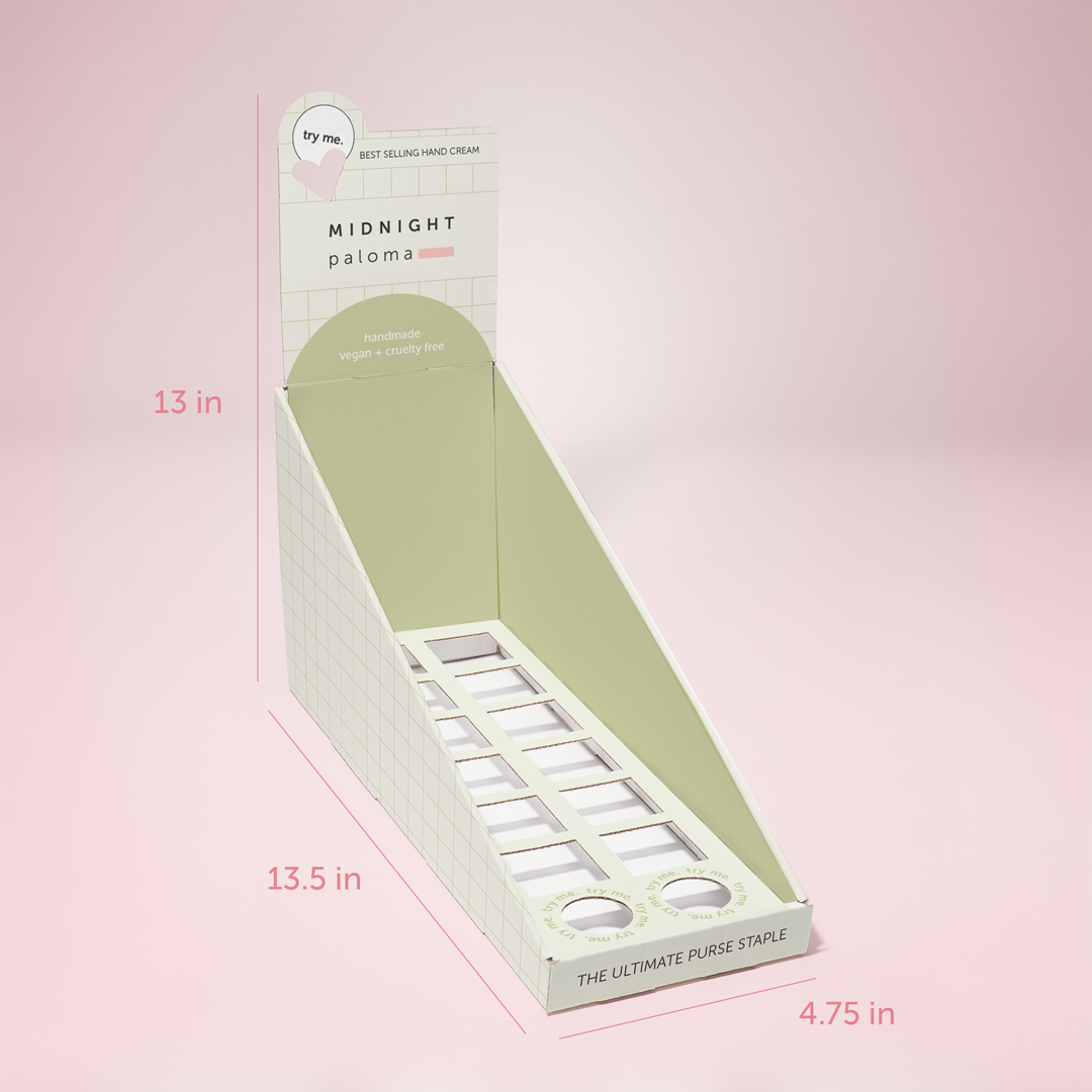 Danielle Gracioso Graphic Designer Vancouver BC Canada – Hand Cream Display Midnight Paloma - Danielle Gracioso graphic designer